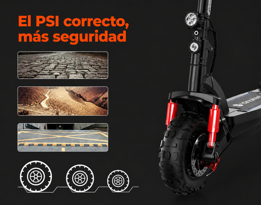 Presión de neumáticos del patinete eléctrico: PSI recomendado y cómo comprobarla