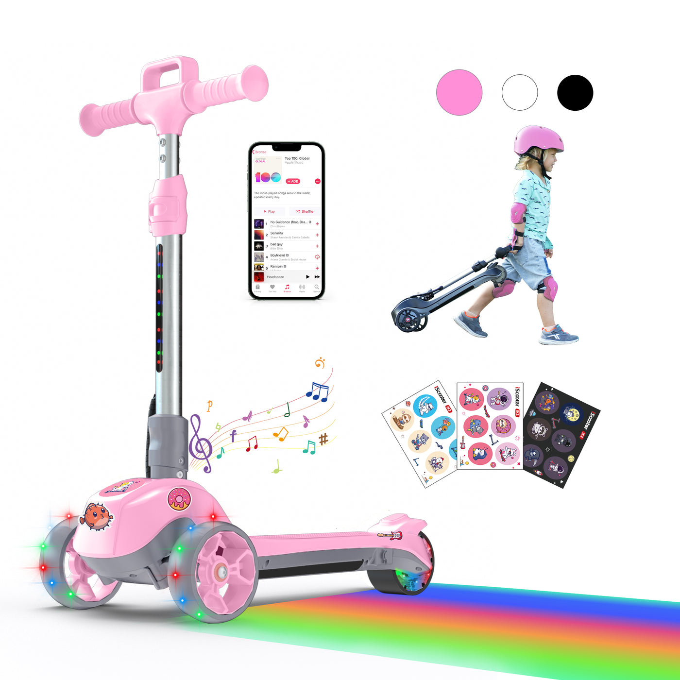 iScooter® iK2 Patinete Eléctrico para Niños con Altura Ajustable y Ruedas Luminosas