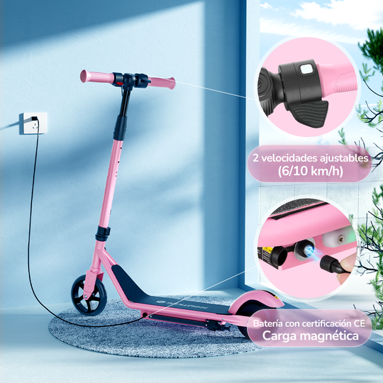 Patinete Eléctrico Infantil IScooter S6 Pro De 16 Km/h Y 15 Km De Autonomía, Con Luces LED, Suspensión Delantera Y Manillar Ajustable Para Niños De 6 A 12 Años