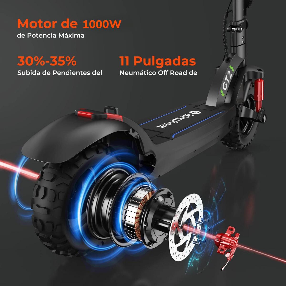 isinwheel® GT2 1000W Patinete Eléctrico Certificado DGT Legal 80KM de Autonomía